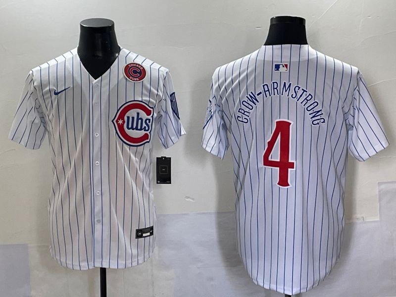 Men 2025 Chicago Cubs #4 Crow-Armstrong White Stripe Fashion Nike MLB Jersey style 7038->chicago cubs->MLB Jersey